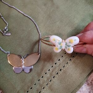 Avon Gold and Silver Butterfly Necklace Set